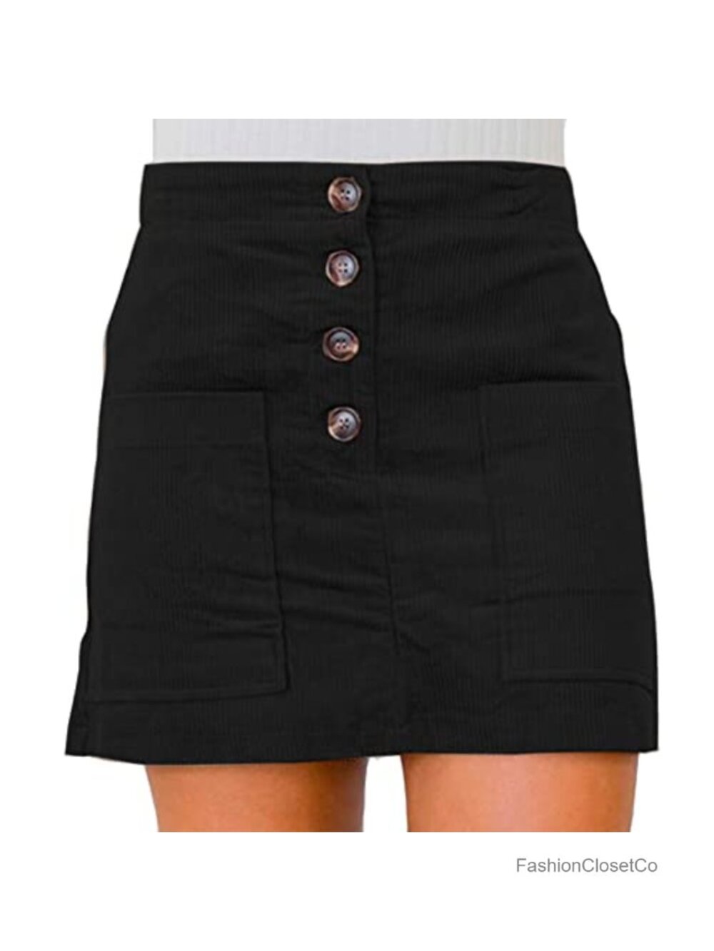 High Waist Button Down Pocket Mini Linen Skirt A-Line Suede